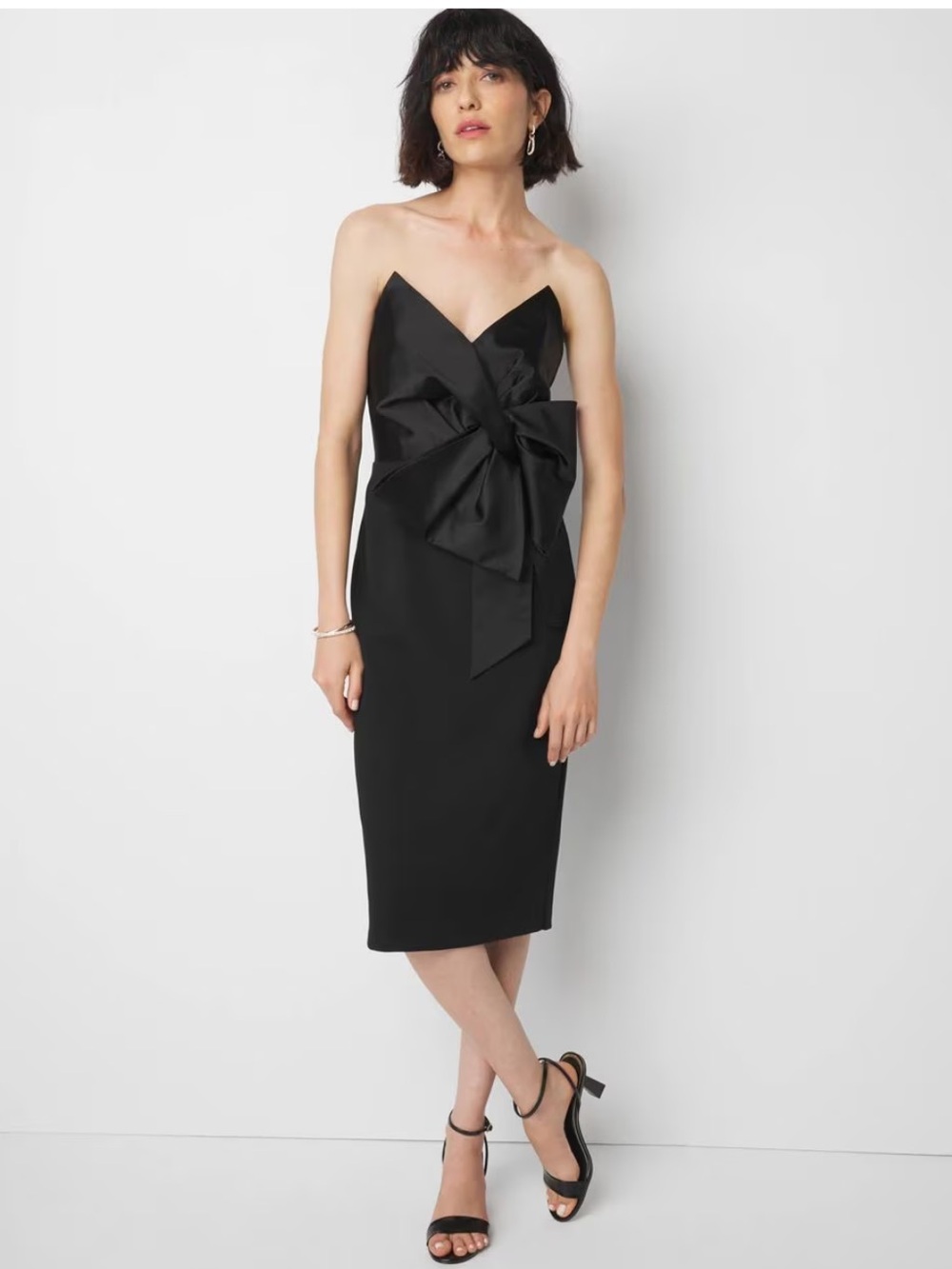 WHBM Black Strapless Bow Midi Dress Statement Cocktail Dress